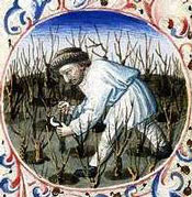 Book of Hours, calendar: man pruning trees